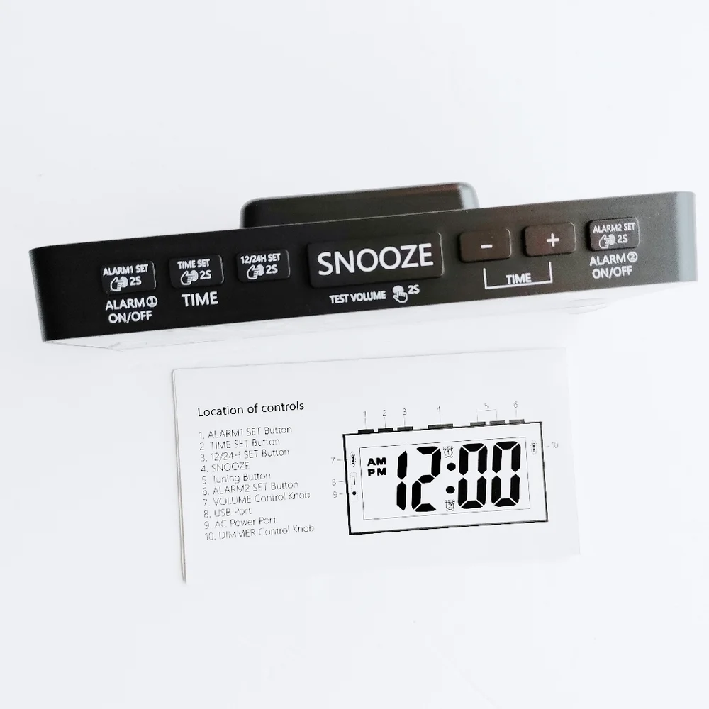 DUAL ALARM CLOCK Digital 24HR USB Charger Large Display Dimmable New